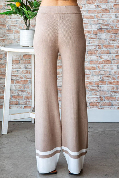 First Love Contrast Ribbed Knit Pants - us.meeeshop