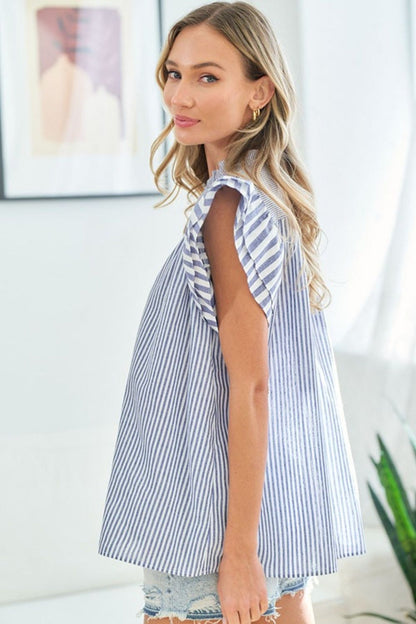 First Love Full Size Striped Flutter Sleeve Blouse - us.meeeshop