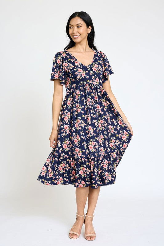 Floral Angel Sleeve Midi Dress us.meeeshop - 