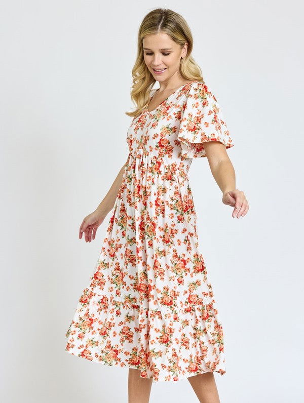 Floral Angel Sleeve Midi Dress us.meeeshop - Dresses