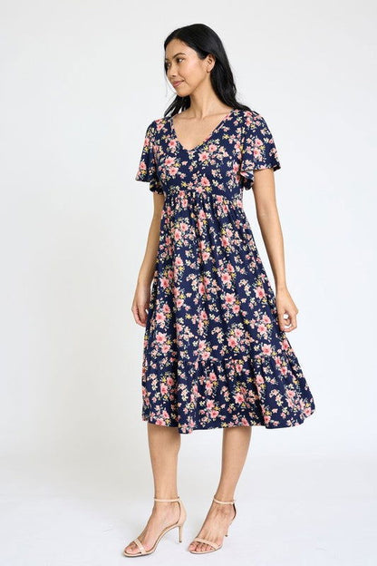 Floral Angel Sleeve Midi Dress us.meeeshop - 