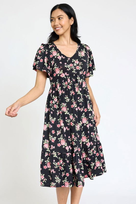 Floral Angel Sleeve Midi Dress us.meeeshop - 