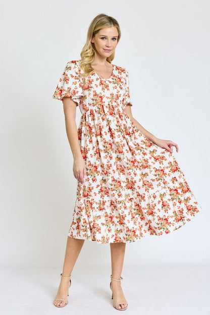 Floral Angel Sleeve Midi Dress us.meeeshop - 