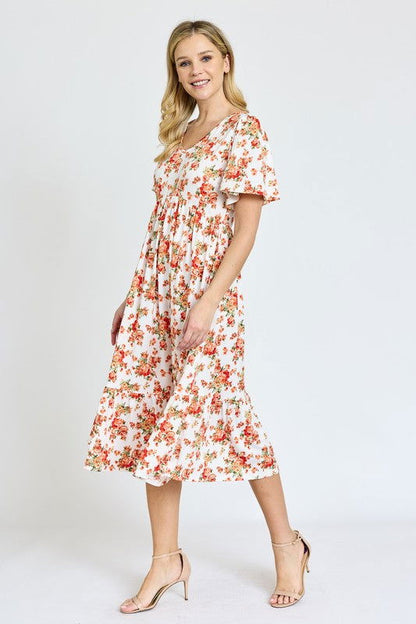 Floral Angel Sleeve Midi Dress us.meeeshop - 