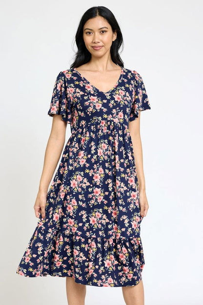 Floral Angel Sleeve Midi Dress us.meeeshop - 