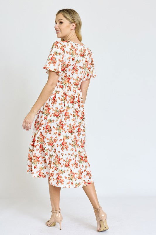 Floral Angel Sleeve Midi Dress us.meeeshop - 