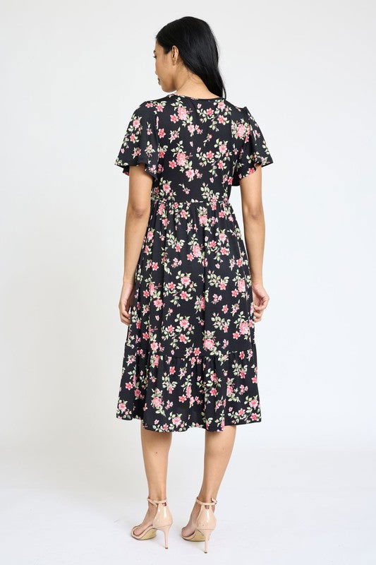 Floral Angel Sleeve Midi Dress us.meeeshop - 