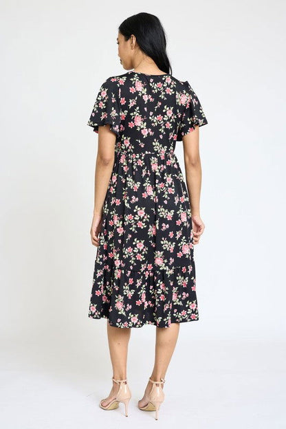 Floral Angel Sleeve Midi Dress us.meeeshop - 