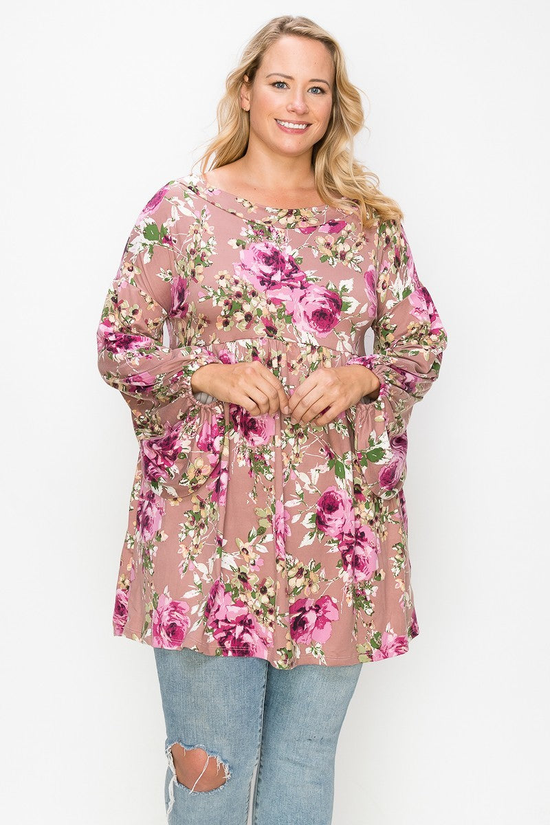Floral, Bubble Sleeve Tunic Top | us.meeeshop