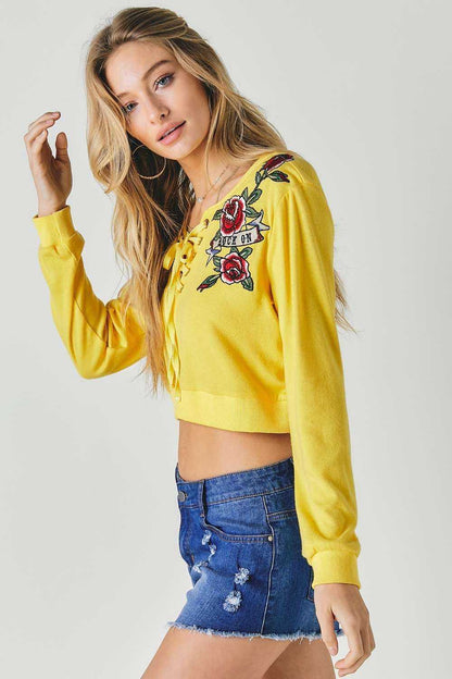 Floral Embroidered Cropped Sweatshirt | us.meeeshop