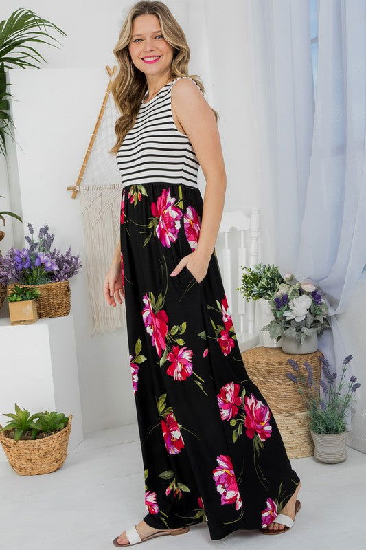 Floral Mix Tank Maxi Dress us.meeeshop - 