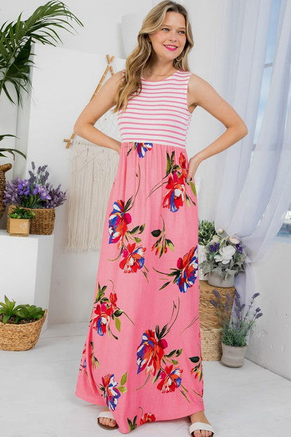 Floral Mix Tank Maxi Dress us.meeeshop - 