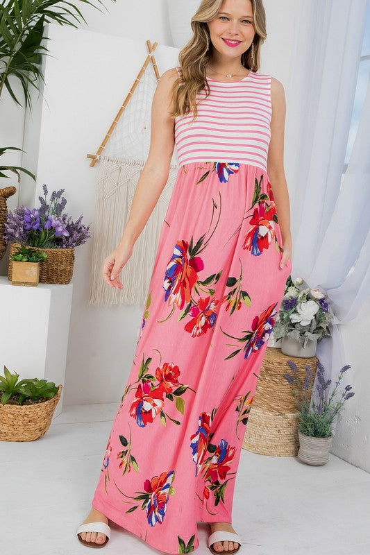 Floral Mix Tank Maxi Dress us.meeeshop - 