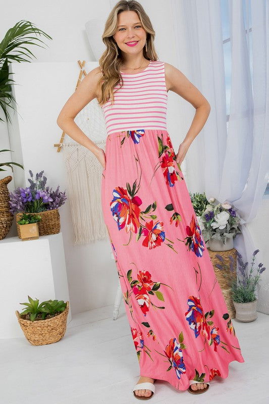 Floral Mix Tank Maxi Dress us.meeeshop - 