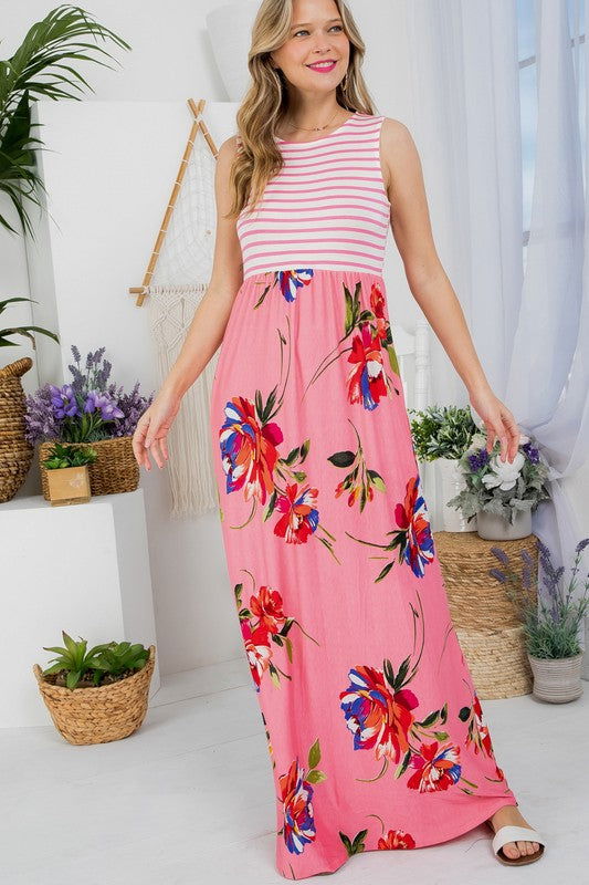 Floral Mix Tank Maxi Dress us.meeeshop - 