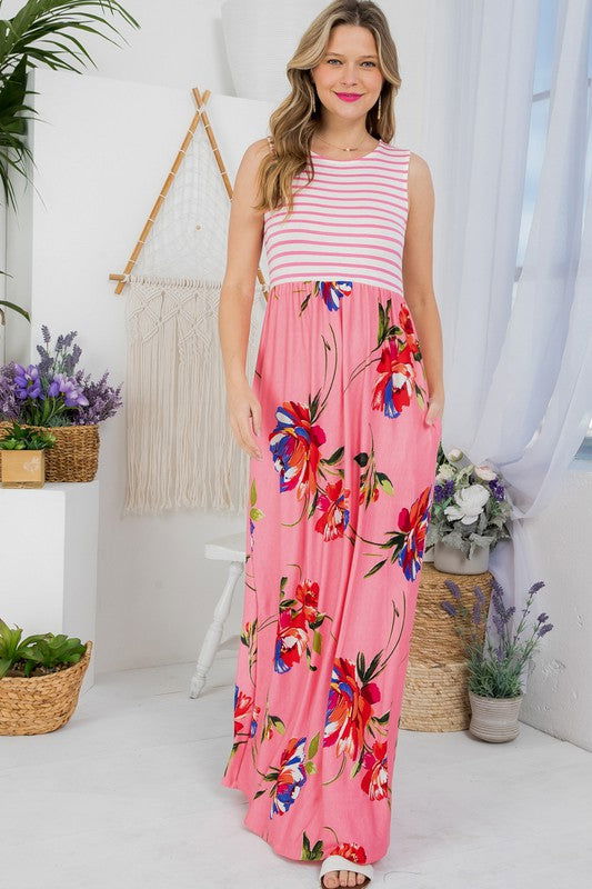 Floral Mix Tank Maxi Dress us.meeeshop - 