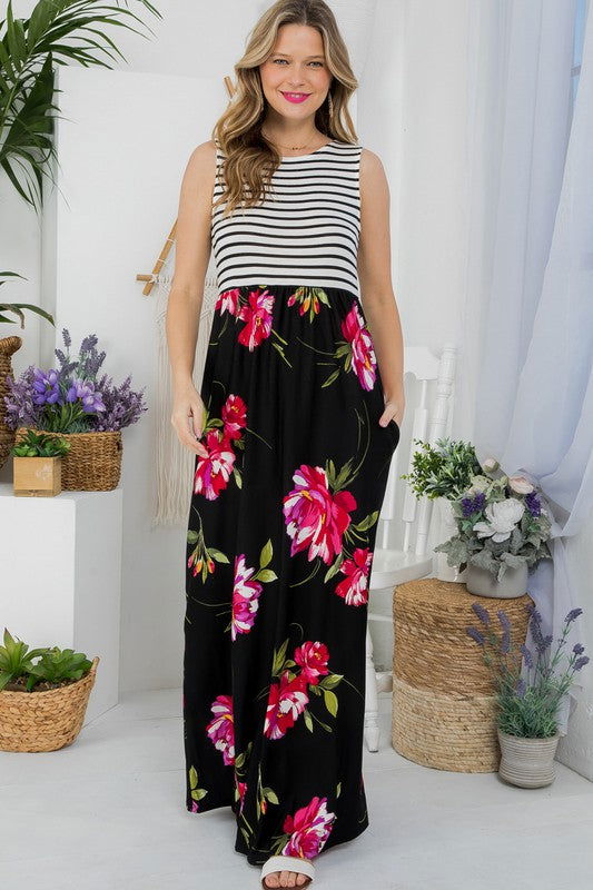 Floral Mix Tank Maxi Dress us.meeeshop - 