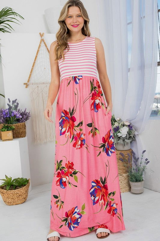 Floral Mix Tank Maxi Dress us.meeeshop - 