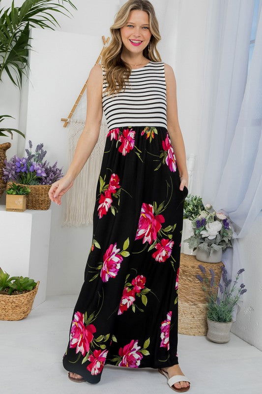 Floral Mix Tank Maxi Dress us.meeeshop - Dresses