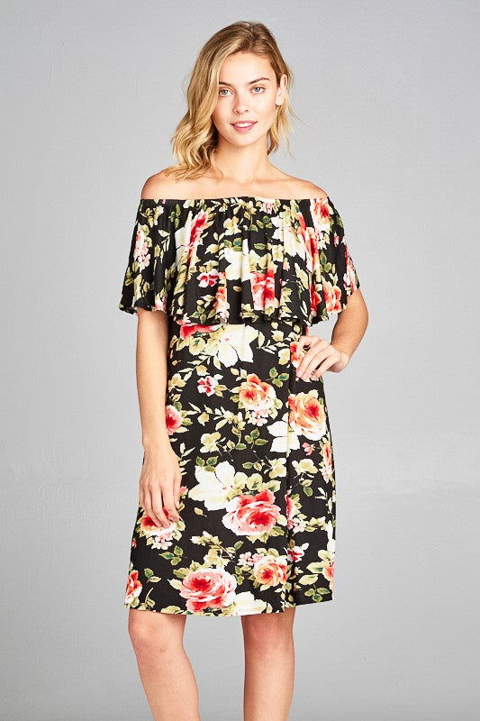 Floral Print Offshoulder Mini Dress us.meeeshop - Dresses