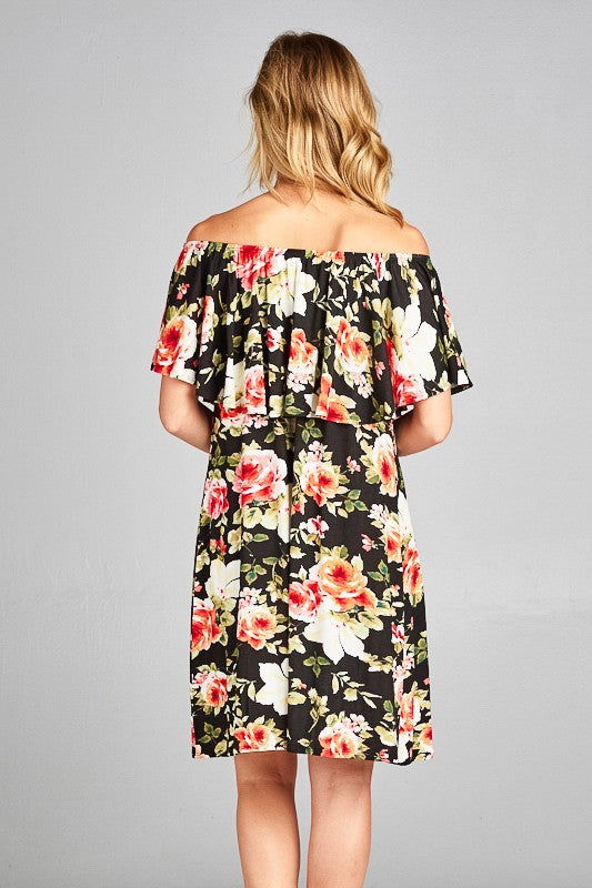 Floral Print Offshoulder Mini Dress us.meeeshop - 