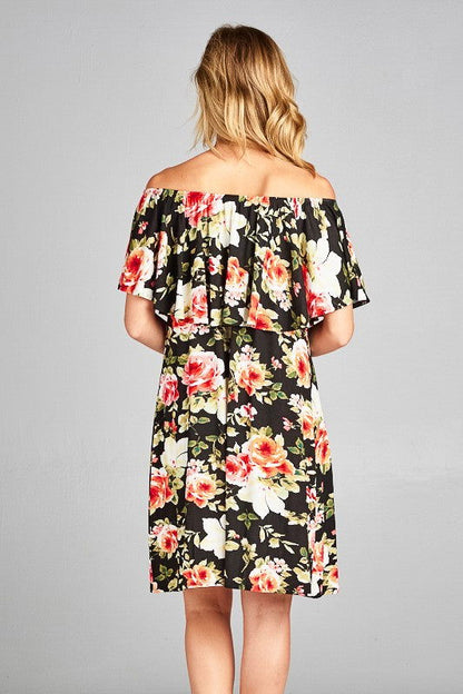 Floral Print Offshoulder Mini Dress us.meeeshop - 