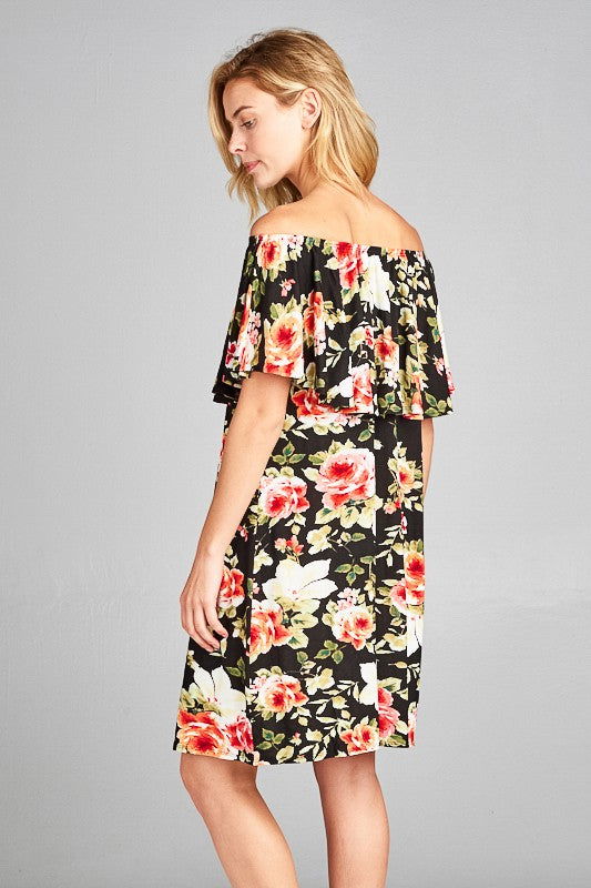 Floral Print Offshoulder Mini Dress us.meeeshop - 