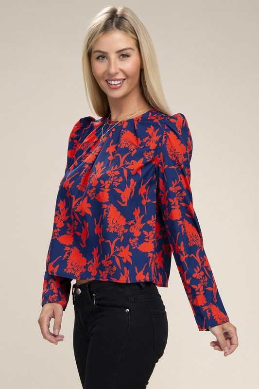 Floral Print Puff Sleeve Blouse us.meeeshop - 