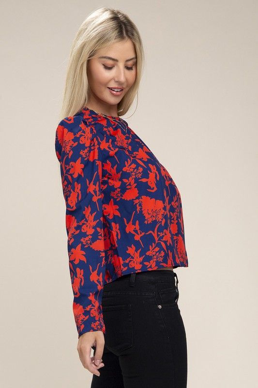 Floral Print Puff Sleeve Blouse us.meeeshop - 