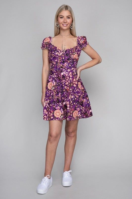 Floral Print Puff Sleeve Dress us.meeeshop - Dresses