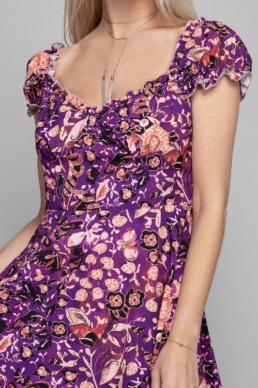 Floral Print Puff Sleeve Dress us.meeeshop - 