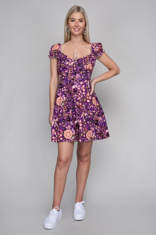 Floral Print Puff Sleeve Dress | us.meeeshop
