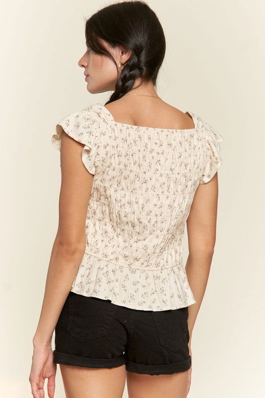 Floral Print Ruffled Top us.meeeshop - 