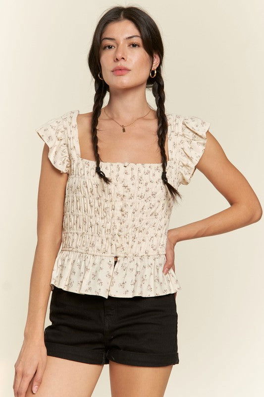 Floral Print Ruffled Top us.meeeshop - 