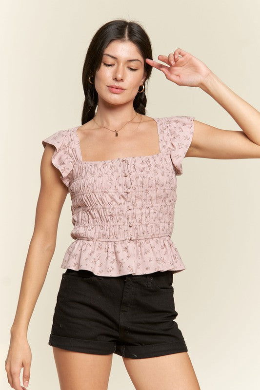 Floral Print Ruffled Top us.meeeshop - 