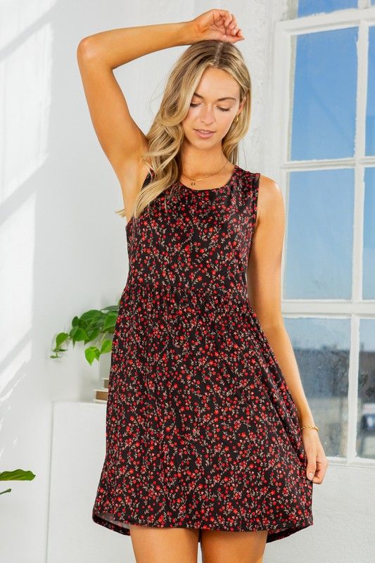 Floral Print Sundress with Pockets us.meeeshop - Dresses