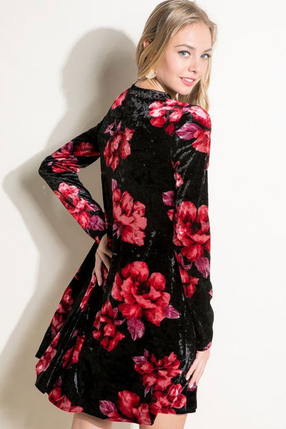 Floral Print Velvet Swing Mini Dress us.meeeshop - 