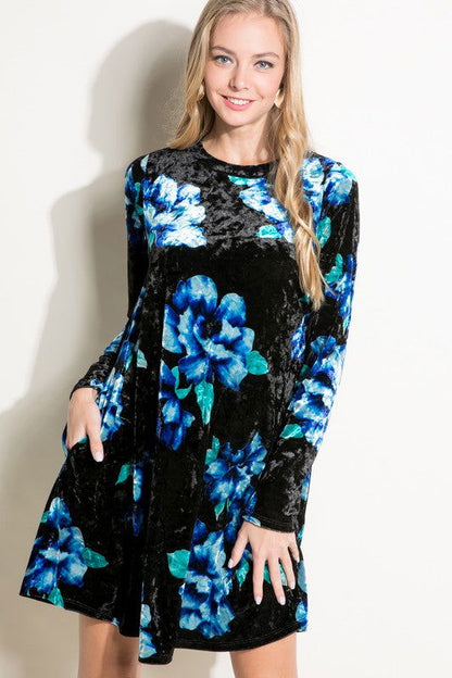 Floral Print Velvet Swing Mini Dress us.meeeshop - 