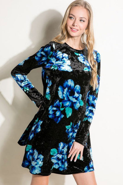 Floral Print Velvet Swing Mini Dress us.meeeshop - 