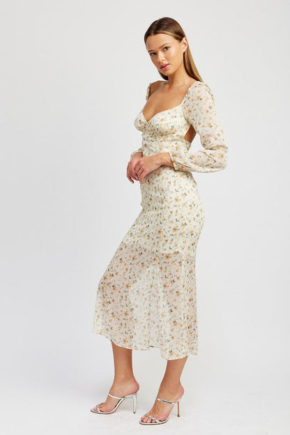 Floral Printchiffon Maxi Dress With Open Back | us.meeeshop
