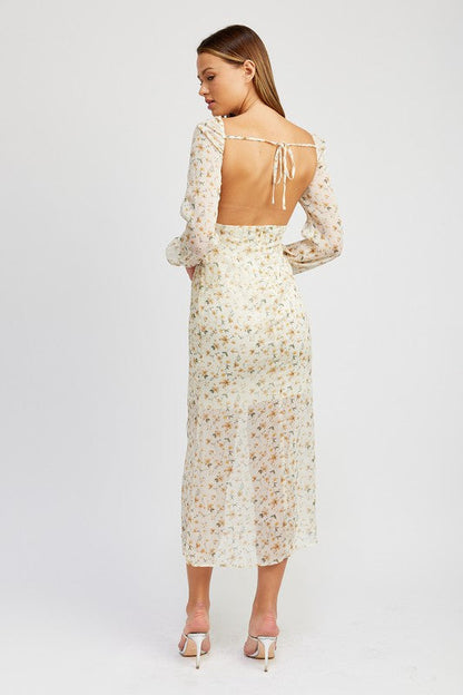 Floral Printchiffon Maxi Dress With Open Back | us.meeeshop
