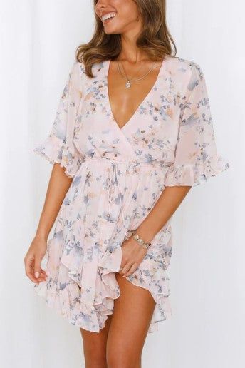 Floral Printed Ruffled Mini Dress us.meeeshop - Dresses