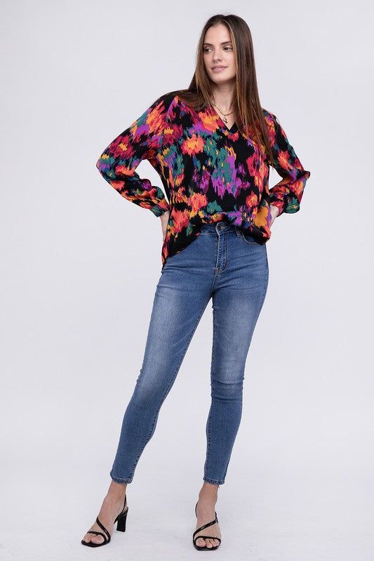 Floral Raglan Sleeve Blouse us.meeeshop - 