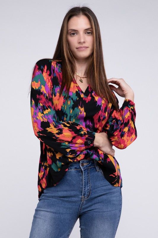 Floral Raglan Sleeve Blouse us.meeeshop - Shirts & Tops