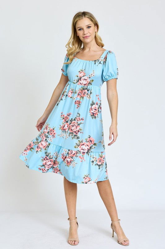 Floral Square Neck Puff Sleeve Boho Dress us.meeeshop - Dresses