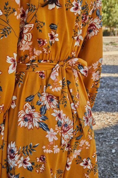 Floral Tie Back Flounce Sleeve Dress us.meeeshop - 