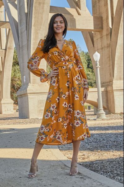 Floral Tie Back Flounce Sleeve Dress us.meeeshop - Dresses