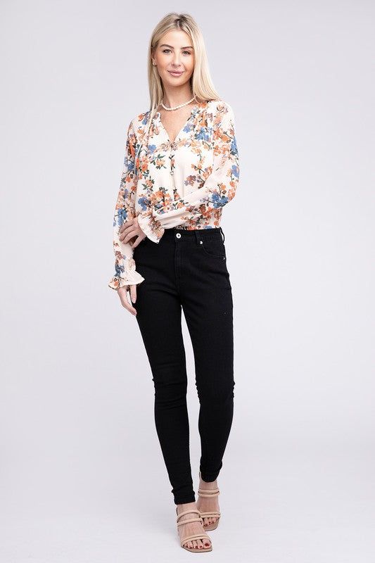 Floral chiffon blouse us.meeeshop - 