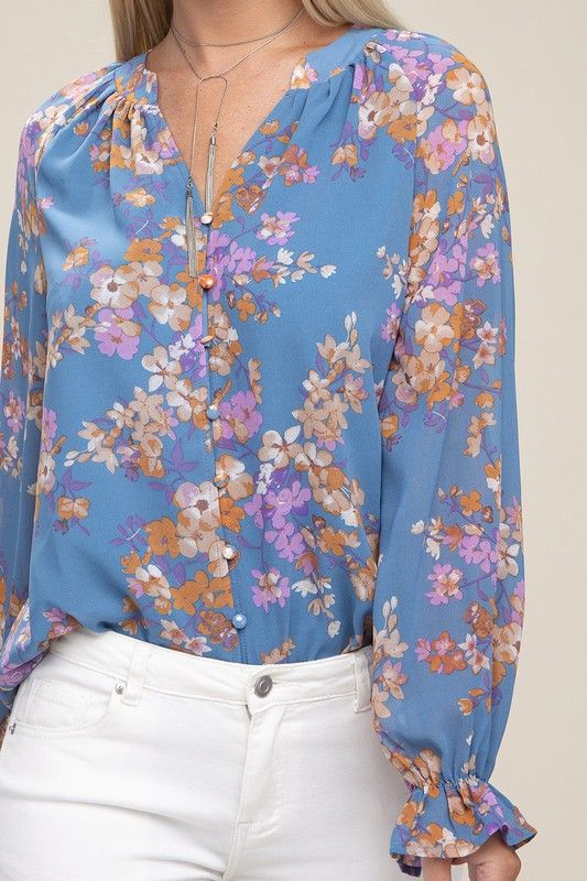 Floral chiffon blouse us.meeeshop - 