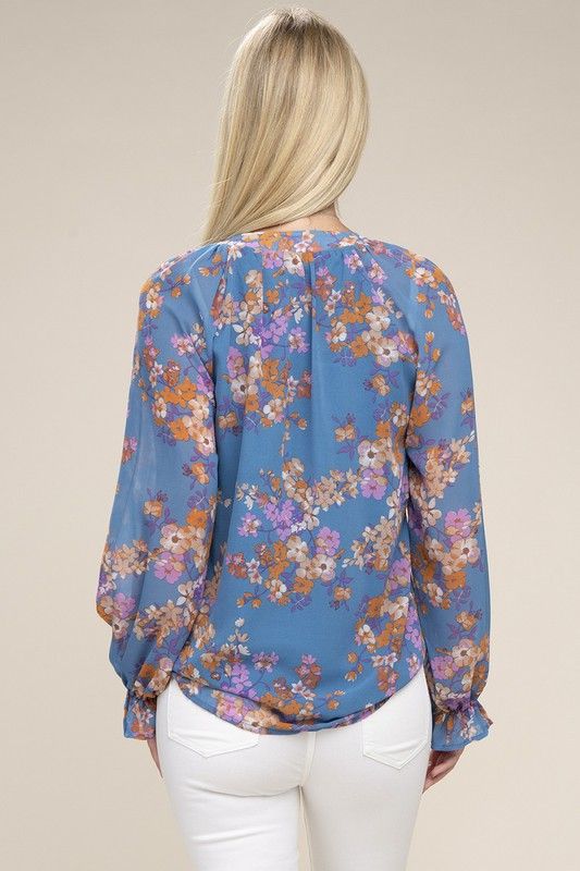 Floral chiffon blouse us.meeeshop - 